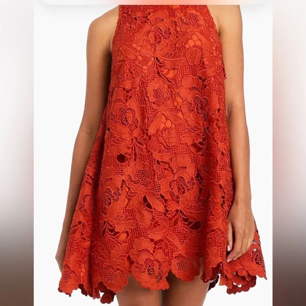 Chic Floral Lace Mini Dress in Vibrant Orange